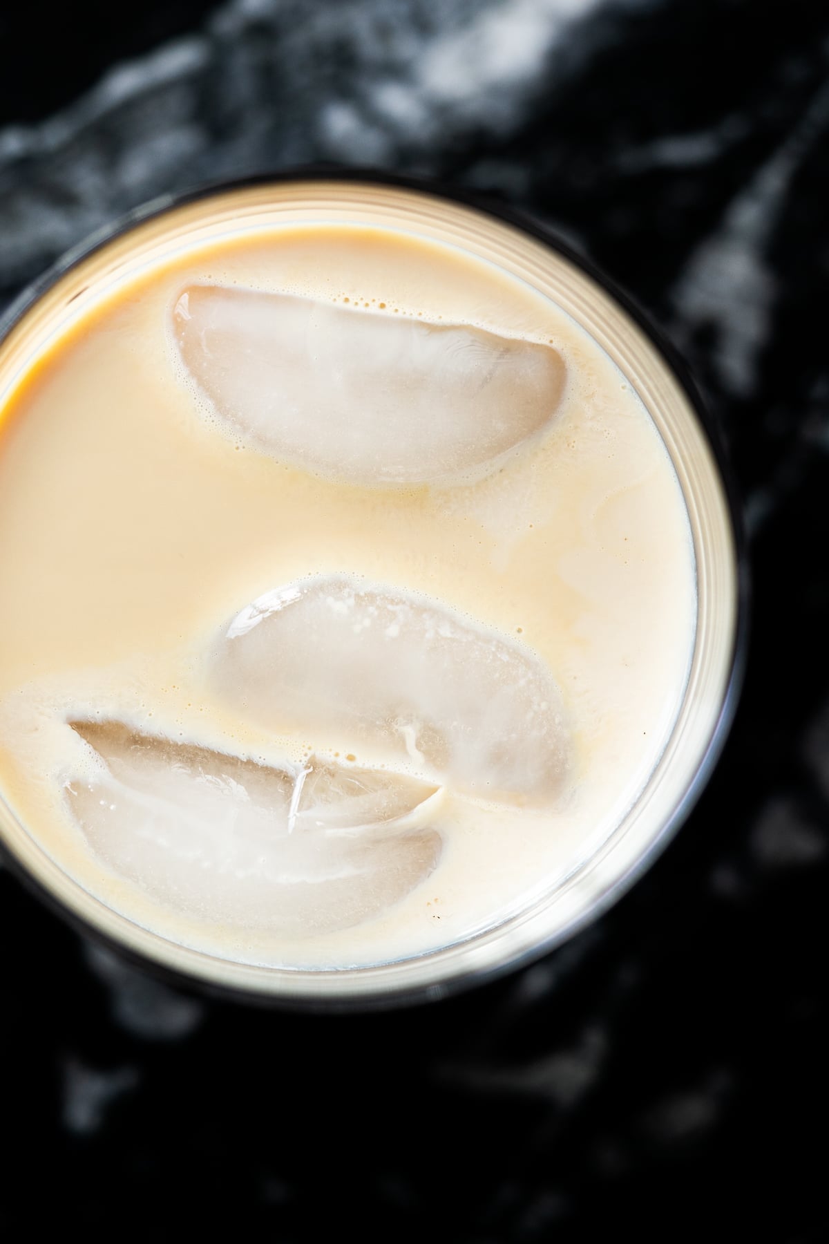 Overhead closeup of sugar free irish cream with ice