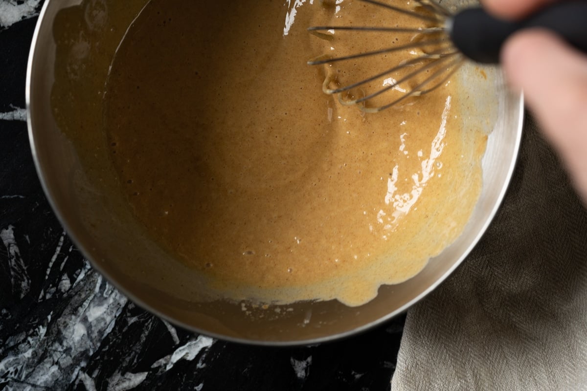 Whisking together the flourless keto pancake batter