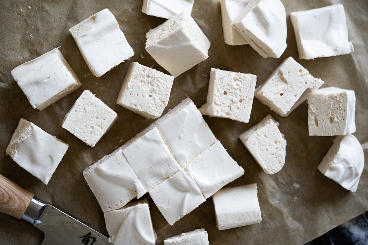 Slicing homemade maple marshmallows