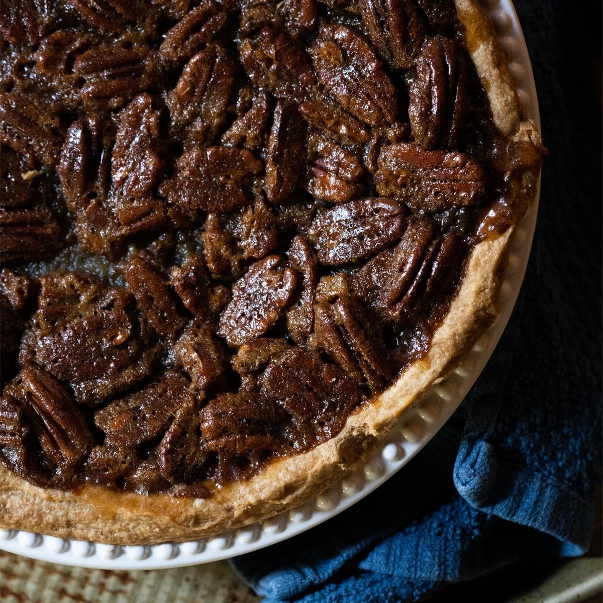 Keto pecan pie with an almond flour flaky pie crust