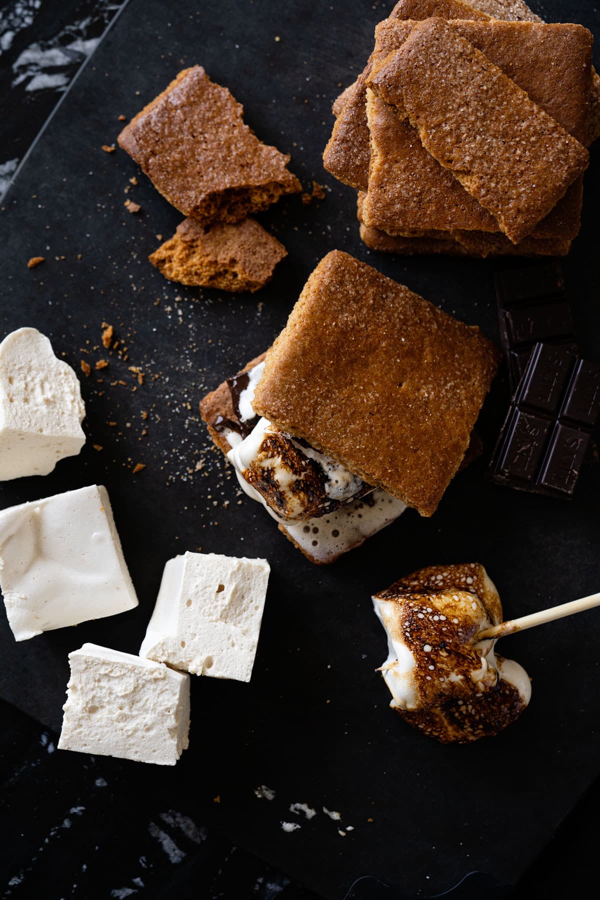 Almond flour graham crackers with maple syrup marshmallows for s'mores